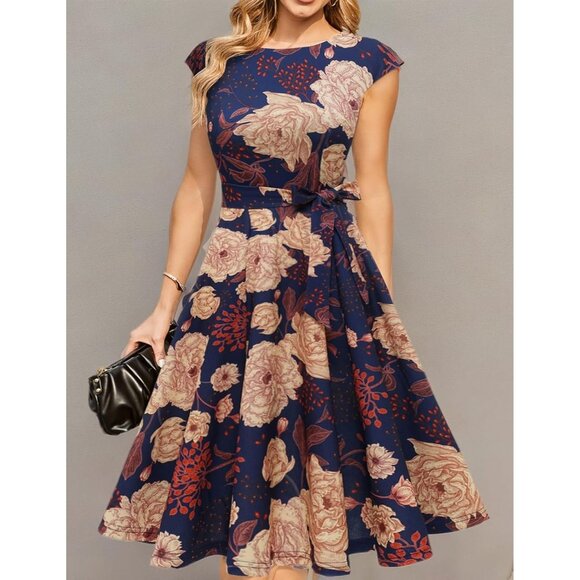 Dresstells Women's Yellow,Navy Modest Vintage Cocktail Formal Party Dresses - Picture 5 of 5